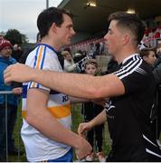 15 October 2017; Aidan McCrory of Errigal Ciaran and Ronan O'Neill of Omagh St Enda's, who are Tyrone county teamates, after the game in the Tyrone County Senior Football Championship Final match between Errigal Ciaran and Omagh St Enda's at Healy Park in Tyrone. Photo by Oliver McVeigh/Sportsfile