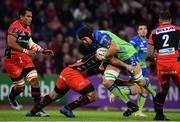 14 October 2017; Ultan Dillane of Connacht is tackled by Irakli Mirtskhulava of Oyonnax during the European Rugby Challenge Cup Pool 5 Round 1 match between Oyonnax and Connacht at Stade de Geneve in Geneva, Switzerland. Photo by Sam Barnes/Sportsfile