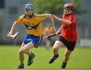 28 July 2012; Bobby Duggan, Clare, in action against Caolan Taggart, Down. Electric Ireland GAA Hurling Minor Championship Quarter-Final, Down v Clare, Cusack Park, Mullingar, Co. Westmeath. Picture credit: Barry Cregg / SPORTSFILE