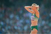 9 August 2012; Ireland's Deirdre Ryan reacts following a failed attempt during the qualifying round of the women's high jump. London 2012 Olympic Games, High Jump, Olympic Stadium, Olympic Park, Stratford, London, England. Picture credit: Stephen McCarthy / SPORTSFILE