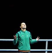 9 August 2012; Katie Taylor, Ireland, looks to the sky before receiving her gold medal. London 2012 Olympic Games, Boxing, South Arena 2, ExCeL Arena, Royal Victoria Dock, London, England. Picture credit: Brendan Moran / SPORTSFILE
