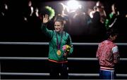 9 August 2012;  Katie Taylor, Ireland, celebrates after winning the gold medal in the women's light 60kg. London 2012 Olympic Games, Boxing, South Arena 2, ExCeL Arena, Royal Victoria Dock, London, England. Picture credit: Stephen McCarthy / SPORTSFILE