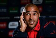 17 October 2017; Simon Zebo of Munster during a Munster Rugby Press Conference at University of Limerick in Limerick. Photo by Diarmuid Greene/Sportsfile