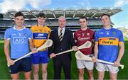 17 October 2017; In attendance at Croke Park to launch the AIG Fenway Hurling Classic and Irish Festival, also supported by Aer Lingus, from left, Eoghan O'Donnell of Dublin, David Fitzgerald of Clare, Declan O'Rourke, General Manager, AIG Ireland, Johnny Coen of Galway and Michael Cahill of Tipperary. On November 19, Dublin will take on Galway and Tipperary will face Clare in Fenway Park with the winning sides from both proceeding to a final for a chance to win the inaugural Players Champions Cup. This is the second time in three years that hurling, in the “Super 11’s” format, will be played at the venue. Tickets for the AIG Fenway Hurling Classic and Irish Festival can be purchased at www.redsox.com/hurling. Photo by Brendan Moran/Sportsfile