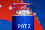17 October 2017; A general view of the pots containing teams within the draw during the 2018 FIFA World Cup European Play-off Draw at the Home of FIFA in Zurich. Photo by Andy Mueller/Sportsfile