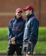 17 October 2017; Munster defence coach Jacques Nienaber, left, in conversation with Tyler Bleyendaal during Munster Rugby Squad Training at the University of Limerick in Limerick. Photo by Diarmuid Greene/Sportsfile