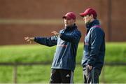 17 October 2017; Munster defence coach Jacques Nienaber, left, in conversation with Tyler Bleyendaal during Munster Rugby Squad Training at the University of Limerick in Limerick. Photo by Diarmuid Greene/Sportsfile