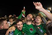 17 October 2017; Gearóid Morrissey, left, Alan Bennett and Connor Ellis of Cork City celebrate winning the the SSE Airtricity League Premier Division following the match between Cork City and Derry City at Turners Cross in Cork. Photo by Stephen McCarthy/Sportsfile