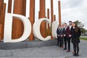 19 October 2017; Dublin Ladies footballer Leah Caffrey with, from right, Waterford footballer and hurler Donal Breathnach, Sligo footballer Cian Breheny, Dublin hurler Cian Boland, Down footballer Conor McGinn and Mayo footballer Barry Moran in attendance at a GPA DCU Business School Masters Scholarship Programme and MBA Programme announcement at DCU Business School in Glasnevin, Dublin. Photo by Matt Browne/Sportsfile