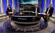 19 October 2017; RTÉ's, from left, Joanne Cantwell, Pat Spillane and Ciarán Whelan during the 2018 GAA Championship Draw at RTÉ Studios in Donnybrook, Dublin. Photo by Piaras Ó Mídheach/Sportsfile