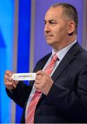 19 October 2017; Carlow manager Turlough O'Brien draws out the name of Carlow during the 2018 GAA Championship Draw at RTÉ Studios in Donnybrook, Dublin. Photo by Piaras Ó Mídheach/Sportsfile