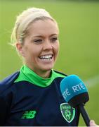 20 October 2017; Denise O'Sullivan is interviewed by media prior to a Republic of Ireland training session at the FAI National Training Centre in Abbotstown, Dublin. Photo by Stephen McCarthy/Sportsfile
