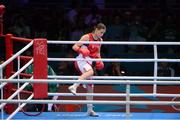 9 August 2012; Katie Taylor, Ireland, makes her way into the ring ahead of her women's light 60kg final contest with Sofya Ochigava, Russia. London 2012 Olympic Games, Boxing, South Arena 2, ExCeL Arena, Royal Victoria Dock, London, England. Picture credit: Ray McManus / SPORTSFILE