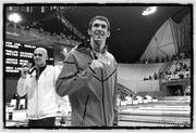 2 August 2012; USA's Michael Phelps with his gold medal after winning the Men's 200m Individual Medley Final. London 2012 Olympic Games, Swimming, Aquatic Centre, Olympic Park, Stratford, London, England. Picture credit: Brendan Moran / SPORTSFILE