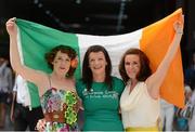 10 August 2012; Laureen O'Kane, left, Patricia Hampson and Charlene O'Kane, right, all from Dungiven, Co. Derry, at the ExCeL Arena ahead of Paddy Barnes' light fly 49kg and John Joe Nevin's bantam 56kg semi-final contests. London 2012 Olympic Games, Boxing, South Arena 2, ExCeL Arena, Royal Victoria Dock, London, England. Picture credit: Stephen McCarthy / SPORTSFILE