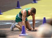 11 August 2012; Ireland's Robert Heffernan falls to his knees after finishing in 4th position during the men's 50km race walk. London 2012 Olympic Games, Athletics, The Mall, Westminster, London, England. Picture credit: Stephen McCarthy / SPORTSFILE