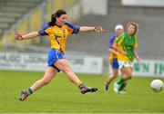 11 August 2012; Maria Kelly, Clare, shoots to score her side's first goal of the game. TG4 All-Ireland Ladies Football Senior Championship Qualifier Round 2, Clare v Meath, St. Brendan’s Park, Birr, Co. Offaly. Picture credit: Barry Cregg / SPORTSFILE