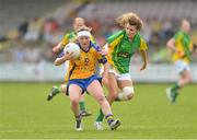 11 August 2012; Naomi Carroll, Clare, in action against Orla Byrne, Meath. TG4 All-Ireland Ladies Football Senior Championship Qualifier Round 2, Clare v Meath, St. Brendan’s Park, Birr, Co. Offaly. Picture credit: Barry Cregg / SPORTSFILE