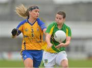 11 August 2012; Aoife Thompson, Meath, in action against Lorraine Kelly, Clare. TG4 All-Ireland Ladies Football Senior Championship Qualifier Round 2, Clare v Meath, St. Brendan’s Park, Birr, Co. Offaly. Picture credit: Barry Cregg / SPORTSFILE