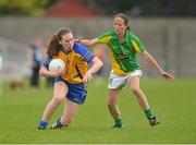 11 August 2012; Fiona Lafferty, Clare, in action against Fiona Mahon, Meath. TG4 All-Ireland Ladies Football Senior Championship Qualifier Round 2, Clare v Meath, St. Brendan’s Park, Birr, Co. Offaly. Picture credit: Barry Cregg / SPORTSFILE