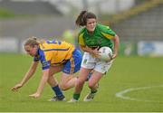 11 August 2012; Vivienne McCormack, Meath, in action against Emma Troy, Clare. TG4 All-Ireland Ladies Football Senior Championship Qualifier Round 2, Clare v Meath, St. Brendan’s Park, Birr, Co. Offaly. Picture credit: Barry Cregg / SPORTSFILE