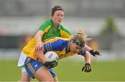 11 August 2012; Lorraine Kelly, Clare, in action against Joanna Byrne, Meath. TG4 All-Ireland Ladies Football Senior Championship Qualifier Round 2, Clare v Meath, St. Brendan’s Park, Birr, Co. Offaly. Picture credit: Barry Cregg / SPORTSFILE