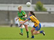 11 August 2012; Geraldine Doherty, Meath, in action against Sinead Kelly, Clare. TG4 All-Ireland Ladies Football Senior Championship Qualifier Round 2, Clare v Meath, St. Brendan’s Park, Birr, Co. Offaly. Picture credit: Barry Cregg / SPORTSFILE