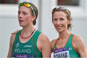 11 August 2012; Ireland's Olive Loughnane with Laura Reynolds after the women's 20km race walk where they finished 13th and 20th respectively. London 2012 Olympic Games, Athletics, The Mall, Westminster, London, England. Picture credit: Brendan Moran / SPORTSFILE