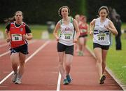 28 July 2012; 28 July 2012; Eventual winner of the Girl's Under-16 2,000m Walk event Sinead O'Connor, Celbridge A.C., Co. Kildare, right, with eventual second placed Karen Bourke, St. Coca's A.C., Co. Kildare, centre, and eventual third placed Aisling McNabola, left, Mohill A.C., Co. Leitrim. Woodie’s DIY Juvenile Track and Field Championships of Ireland, Tullamore Harriers Stadium, Tullamore, Co. Offaly. Picture credit: Tomas Greally / SPORTSFILE. Woodie’s DIY Juvenile Track and Field Championships of Ireland, Tullamore Harriers Stadium, Tullamore, Co. Offaly. Picture credit: Tomas Greally / SPORTSFILE
