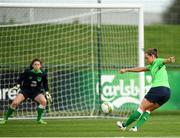 20 October 2017; Katie McCabe has a shot on goalkeeper Amanda McQuillan during a Republic of Ireland training session at the FAI National Training Centre in Abbotstown, Dublin. Photo by Stephen McCarthy/Sportsfile