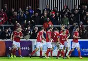 20 October 2017; Ian Bermingham, left, celebrates with his St Patrick's Athletic team-mates after scoring his side's third goal during the SSE Airtricity League Premier Division match between St Patrick's Athletic and Cork City at Richmond Park in Dublin. Photo by Stephen McCarthy/Sportsfile