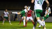 20 October 2017; Kurtis Byrne of St Patrick's Athletic heads his side's fourth goal during the SSE Airtricity League Premier Division match between St Patrick's Athletic and Cork City at Richmond Park in Dublin. Photo by Stephen McCarthy/Sportsfile