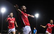 20 October 2017; Kurtis Byrne of St Patrick's Athletic celebrates after scoring his side's fourth goal during the SSE Airtricity League Premier Division match between St Patrick's Athletic and Cork City at Richmond Park in Dublin. Photo by Stephen McCarthy/Sportsfile