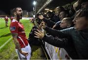 20 October 2017; Kurtis Byrne of St Patrick's Athletic celebrates after scoring his side's fourth goal during the SSE Airtricity League Premier Division match between St Patrick's Athletic and Cork City at Richmond Park in Dublin. Photo by Stephen McCarthy/Sportsfile