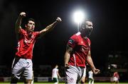 20 October 2017; Kurtis Byrne, right, celebrates after scoring his side's fourth goal with his St Patrick's Athletic team-mate Lee Desmond during the SSE Airtricity League Premier Division match between St Patrick's Athletic and Cork City at Richmond Park in Dublin. Photo by Stephen McCarthy/Sportsfile