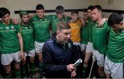 21 October 2017; Ireland U21 joint-manager Willie Cleary gives a team-talk in the dressing before the U21 Shinty International match between Ireland and Scotland at Bught Park in Inverness, Scotland. Photo by Piaras Ó Mídheach/Sportsfile