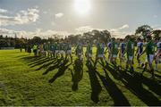 21 October 2017; Ireland and Scotland players in the parade before the U21 Shinty International match between Ireland and Scotland at Bught Park in Inverness, Scotland. Photo by Piaras Ó Mídheach/Sportsfile