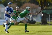 21 October 2017; Chris Nolan of Ireland in action against Robert Mabon of Scotland during the U21 Shinty International match between Ireland and Scotland at Bught Park in Inverness, Scotland. Photo by Piaras Ó Mídheach/Sportsfile