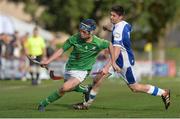 21 October 2017; Shane Conway of Ireland in action against Lachlan Smith of Scotland during the U21 Shinty International match between Ireland and Scotland at Bught Park in Inverness, Scotland. Photo by Piaras Ó Mídheach/Sportsfile