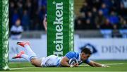 21 October 2017; Noel Reid of Leinster scores his side's fourth try during the European Rugby Champions Cup Pool 3 Round 2 match between Glasgow Warriors and Leinster at Scotstoun in Glasgow, Scotland. Photo by Ramsey Cardy/Sportsfile