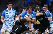 21 October 2017; Rhys Ruddock of Leinster is tackled by Callum Gibbins of Glasgow Warriors during the European Rugby Champions Cup Pool 3 Round 2 match between Glasgow Warriors and Leinster at Scotstoun in Glasgow, Scotland. Photo by Ramsey Cardy/Sportsfile