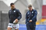 21 October 2017; Dan Carter of Racing 92, left, and Racing 92 defence coach Ronan O'Gara prior to the European Rugby Champions Cup Pool 4 Round 2 match between Munster and Racing 92 at Thomond Park in Limerick. Photo by Brendan Moran/Sportsfile