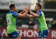 21 October 2017; Matt Healy, right, is congratulated by his teammate Cian Kelleher of Connacht after scoring his side's second try during the European Rugby Champions Cup Pool 5 Round 2 match between Connacht and Worcester Warriors at the Sportsground in Galway. Photo by Matt Browne/Sportsfile