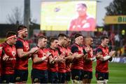 21 October 2017; Munster players observe a minutes applause for the late Munster Rugby head coach Anthony Foley prior to the European Rugby Champions Cup Pool 4 Round 2 match between Munster and Racing 92 at Thomond Park in Limerick. Photo by Diarmuid Greene/Sportsfile