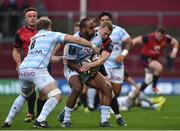 21 October 2017; Keith Earls of Munster is tackled by Joe Rokocoko of Racing 92 during the European Rugby Champions Cup Pool 4 Round 2 match between Munster and Racing 92 at Thomond Park in Limerick. Photo by Diarmuid Greene/Sportsfile