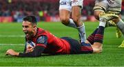 21 October 2017; Conor Murray of Munster goes over to score his side's first try during the European Rugby Champions Cup Pool 4 Round 2 match between Munster and Racing 92 at Thomond Park in Limerick. Photo by Brendan Moran/Sportsfile