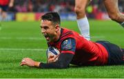 21 October 2017; Conor Murray of Munster celebrates after scoring his side's first try during the European Rugby Champions Cup Pool 4 Round 2 match between Munster and Racing 92 at Thomond Park in Limerick. Photo by Brendan Moran/Sportsfile