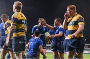 21 October 2017;  Leinster A players, from left, Richard Dunne, Nick McCarthy and Bryan Byrne celebrate being awarded a penalty try during the British & Irish Cup Round 2 match between Leinster A and Cardiff Blues Premiership Select at Donnybrook Stadium in Donnybrook, Dublin. Photo by Sam Barnes/Sportsfile