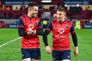 21 October 2017; Try scorers Conor Murray, left, and Andrew Conway celebrate after the European Rugby Champions Cup Pool 4 Round 2 match between Munster and Racing 92 at Thomond Park in Limerick. Photo by Brendan Moran/Sportsfile