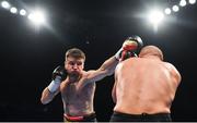 21 October 2017; Anthony Fowler, left, exchanges punches with Laszlo Fazekas during their Super-Welterweight bout at the SSE Arena in Belfast. Photo by David Fitzgerald/Sportsfile